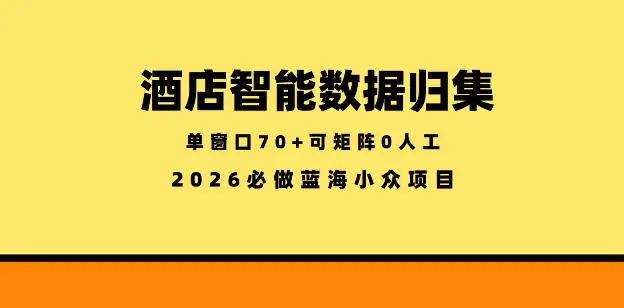 酒店智能数据归集,小众蓝海已经稳定半年之久,单窗口70+零成本矩阵开干【揭秘】选优云网创选优云网创
