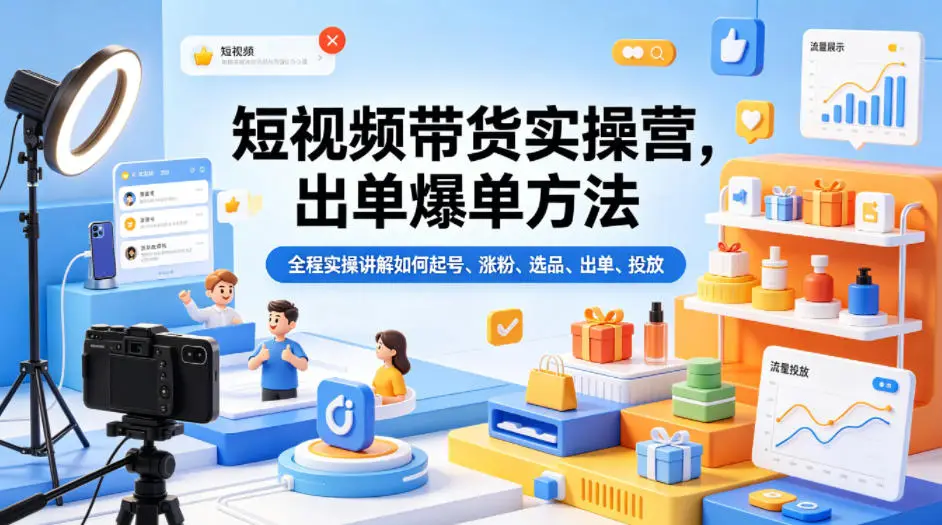 短视频带货实操营,出单爆单方法,全程实操讲解如何起号、涨粉、选品、出单、投放(更新0515)选优云网创选优云网创
