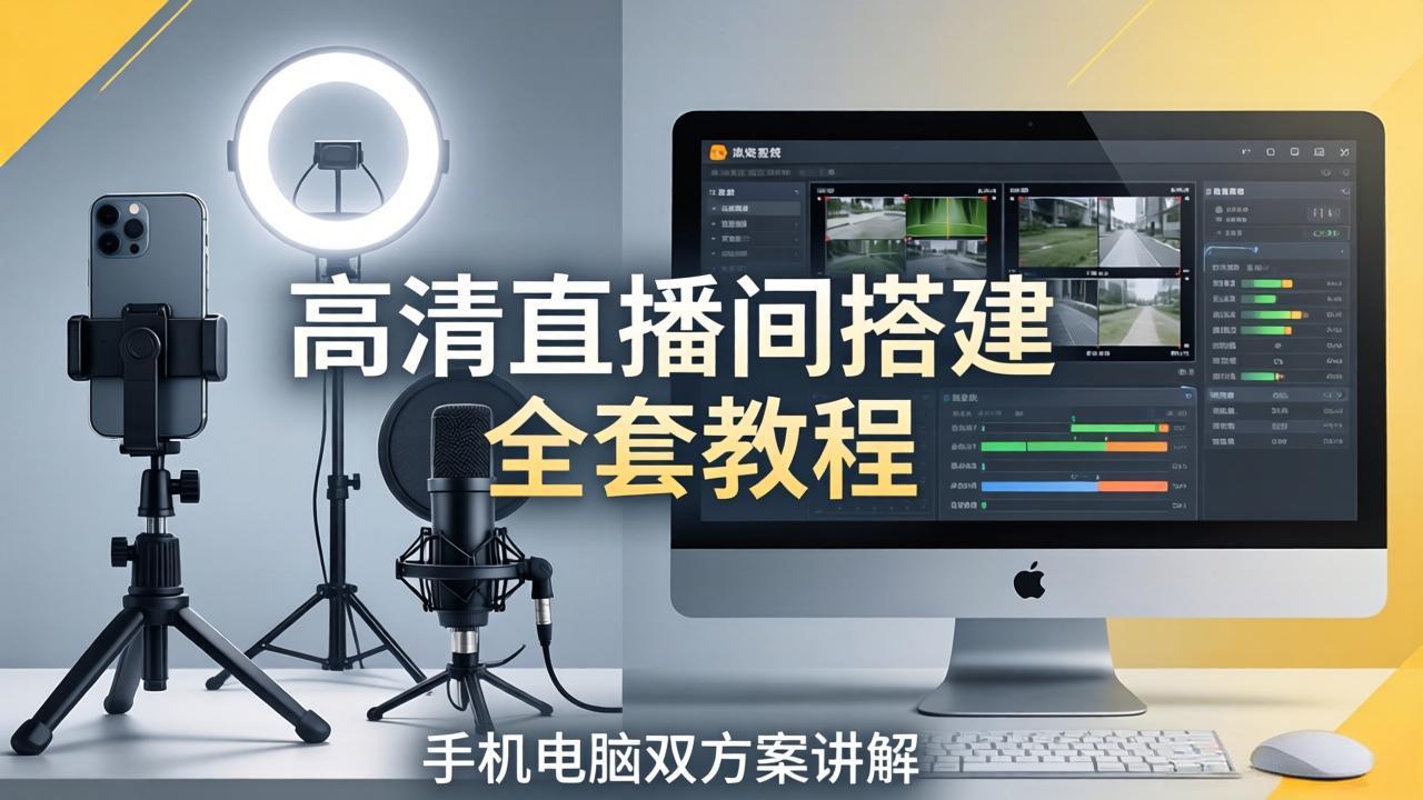 高清直播间搭建全套教程,手机电脑双方案讲解,设备选型调试多机位实操教学选优云网创选优云网创