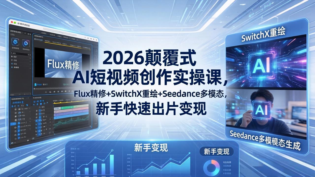 2026颠覆式 AI短视频创作课-5月更新，Flux精修+SwitchX重绘+Seedance多模态，新手快速出片变现选优云网创选优云网创