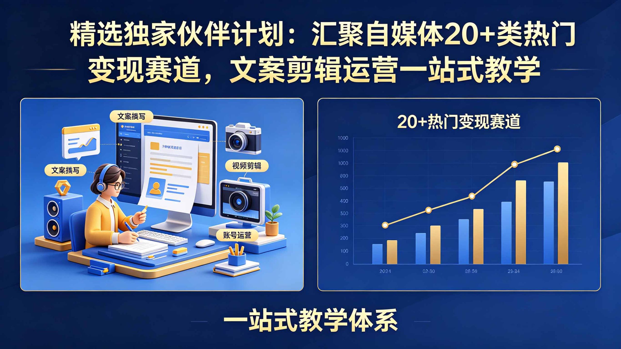 精选独家伙伴计划:汇聚自媒体20+类热门变现赛道,文案剪辑运营一站式教学选优云网创选优云网创