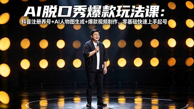 AI脱口秀爆款玩法课:抖音注册养号+AI人物图生成+爆款视频制作,零基础快速上手起号选优云网创选优云网创
