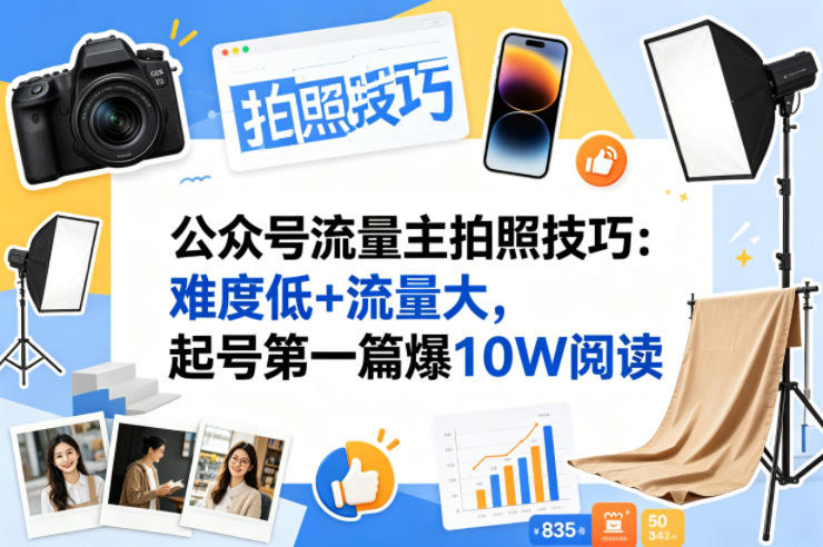 公众号流量主之拍照技巧赛道,难度低+流量大,起号第一篇就爆了10w阅读选优云网创选优云网创