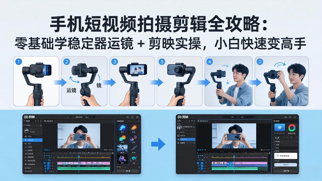 手机短视频拍摄剪辑全攻略:零基础学稳定器运镜 + 剪映实操,小白快速变高手选优云网创选优云网创