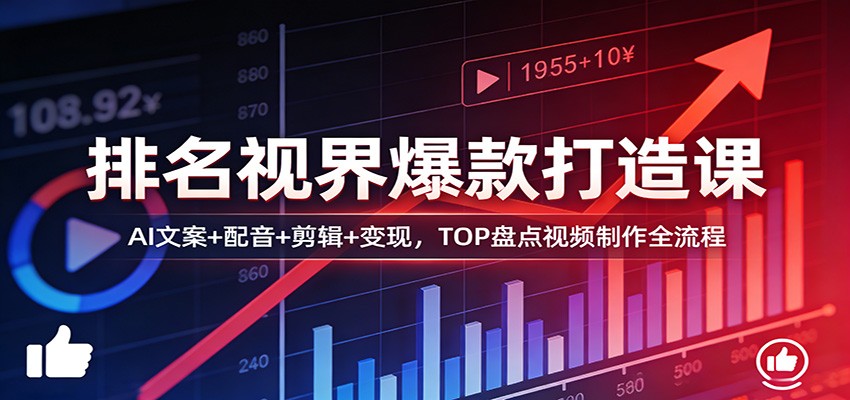 排名视界爆款打造课:AI文案+配音+剪辑+变现,TOP盘点视频制作全流程选优云网创选优云网创