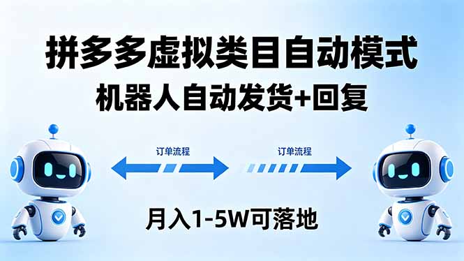多多虚拟类目自动模式,机器人自动发货 + 回复,月入 1-5W 可落地选优云网创选优云网创