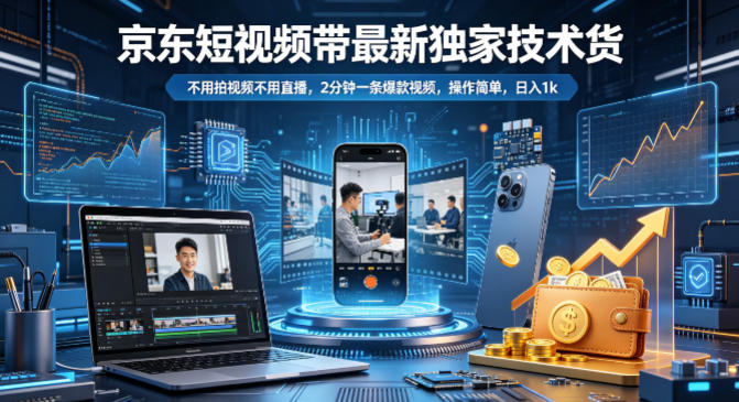 京东短视频带货最新独家技术,不用拍视频不用直播,2分钟一条爆款视频,操作简单,日入1k+【揭秘】选优云网创选优云网创