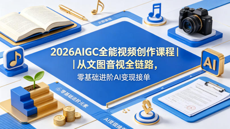 2026AIGC全能视频创作课程｜从文图音视全链路，零基础进阶AI变现接单选优云网创选优云网创