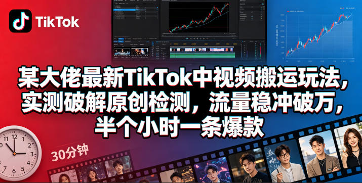 某大佬最新TikTok中视频搬运玩法,实测破解原创检测,流量稳冲破万,半个小时一条爆款选优云网创选优云网创