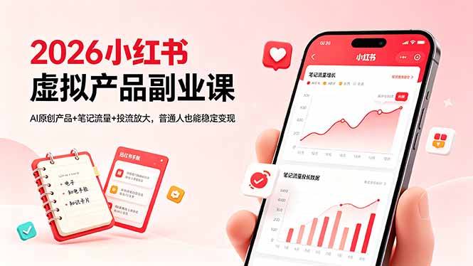 2026小红书虚拟产品副业课，AI原创产品+笔记流量+投流放大，普通人也能稳定变现选优云网创选优云网创