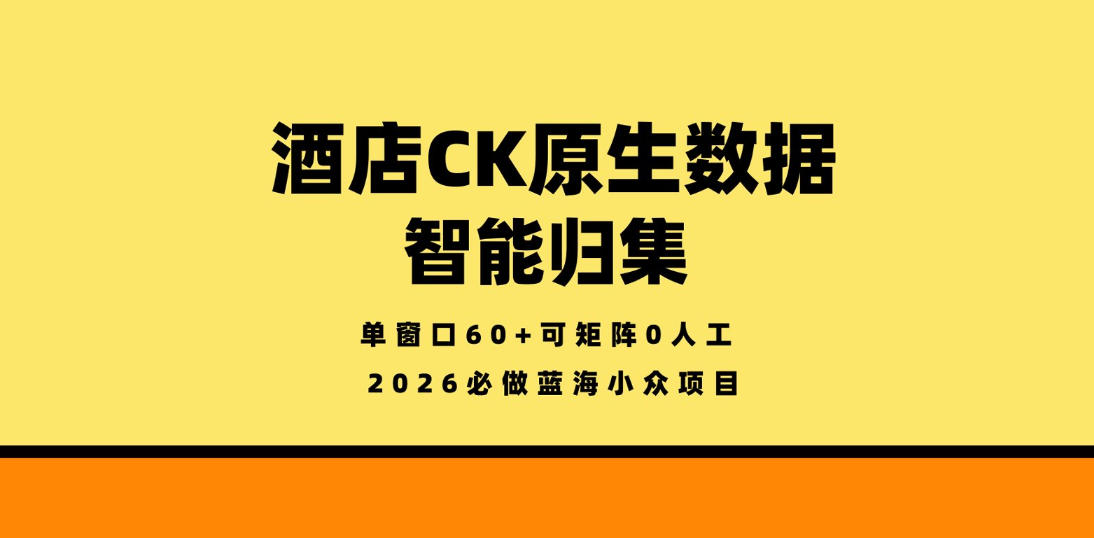 酒店CK原生数据智能归集,单窗口60+可矩阵0人工,2026必做蓝海小众项目【揭秘】选优云网创选优云网创