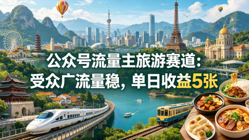 公众号流量主之旅游赛道,受众广+流量稳,平均单日收益5张+选优云网创选优云网创
