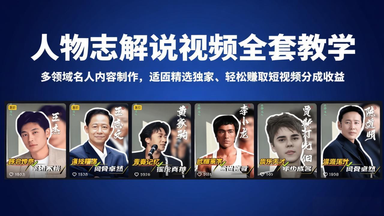 人物志解说视频全套教学,多领域名人内容制作,适配精选独家,轻松赚取短视频分成收益选优云网创选优云网创