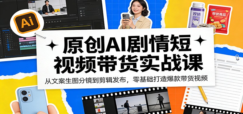 原创AI剧情短视频带货实战课:从文案生图分镜到剪辑发布,零基础打造爆款带货视频选优云网创选优云网创