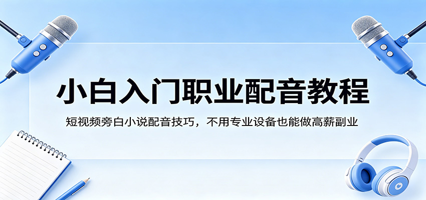 小白入门职业配音教程,短视频旁白小说配音技巧,不用专业设备也能做高薪副业选优云网创选优云网创