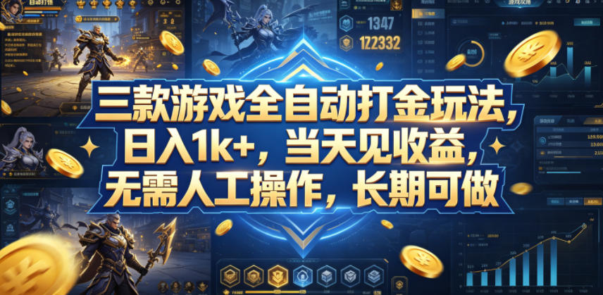 三款游戏全自动打金玩法，日入1k+，当天见收益，无需人工操作，长期可做【揭秘】选优云网创选优云网创