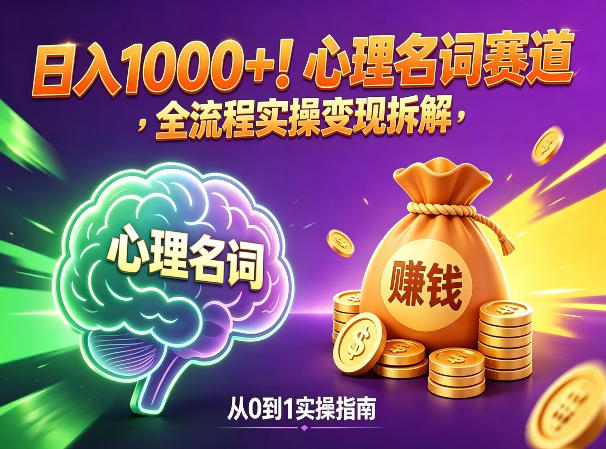 心理名词赛道,新手小白也能做,全流程项目拆解,单日变现1k+选优云网创选优云网创