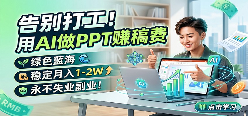 告别打工！用AI做PPT赚稿费，绿色蓝海，稳定月入1-2W，永不失业副业！选优云网创选优云网创