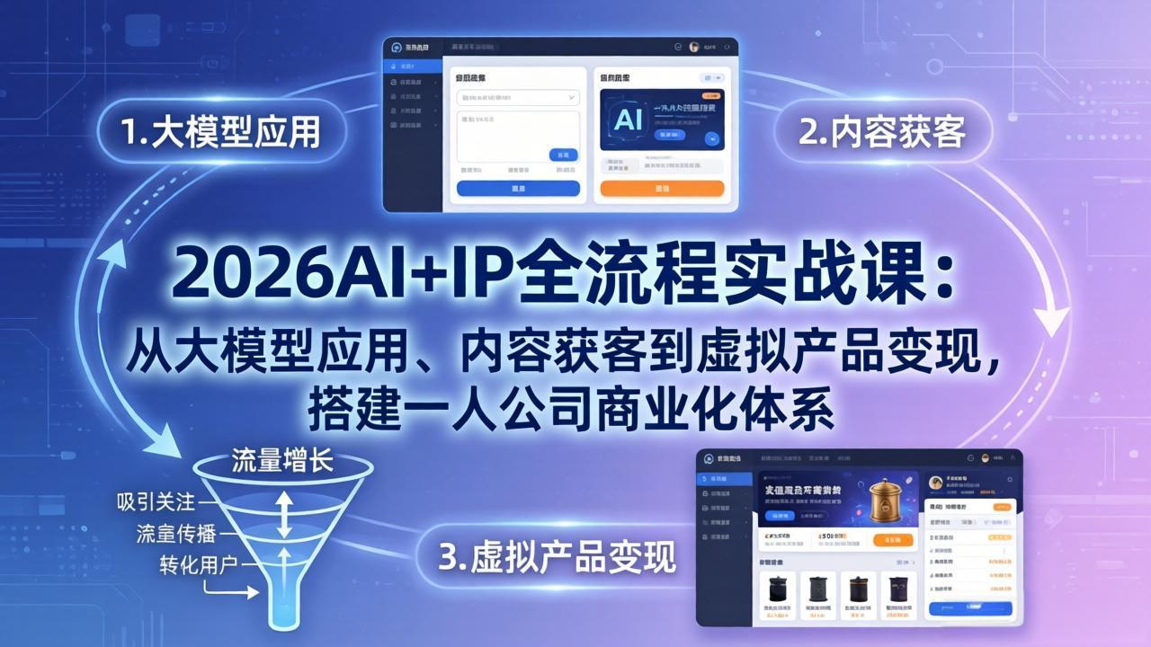 2026AI+IP全流程实战课:从大模型应用、内容获客到虚拟产品变现,搭建一人公司商业化体系选优云网创选优云网创