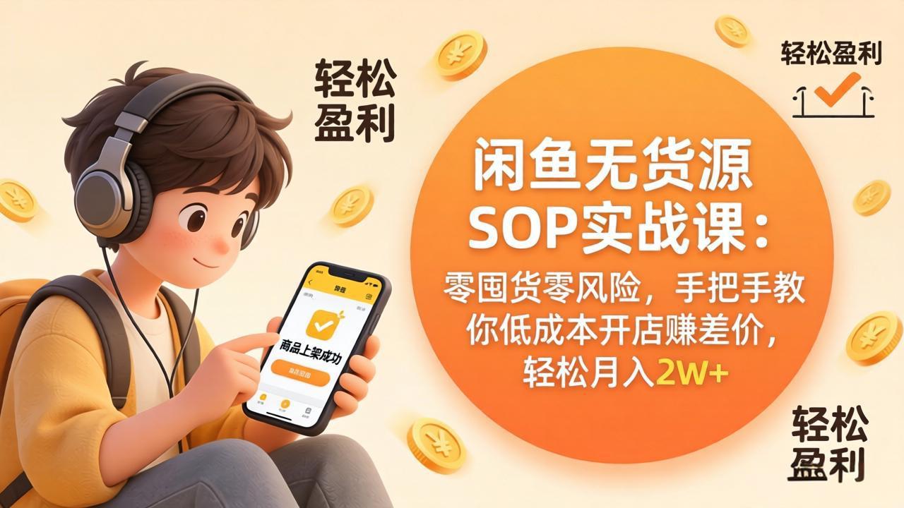 闲鱼无货源SOP实战课:零囤货零风险,手把手教你低成本开店赚差价,轻松月入2w+选优云网创选优云网创