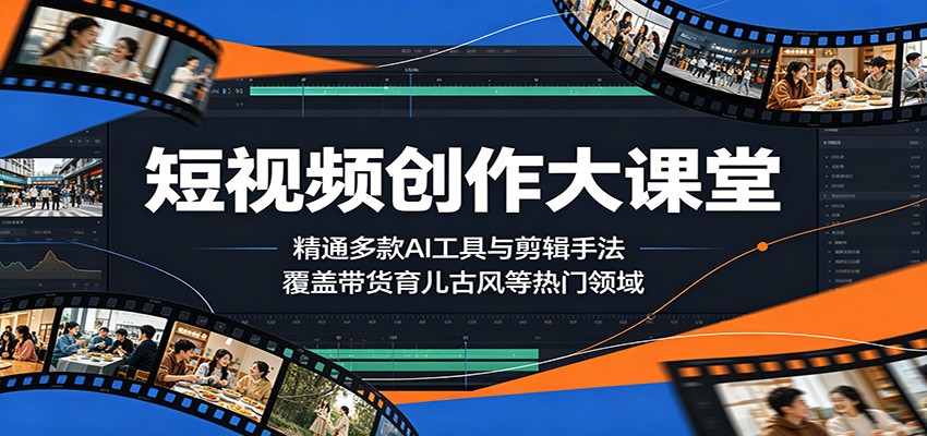 短视频创作大课堂：精通多款AI工具与剪辑手法，覆盖带货、育儿、古风等热门领域选优云网创选优云网创