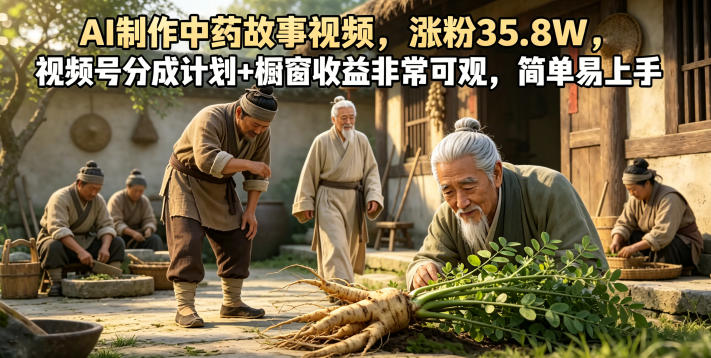 AI制作中药故事视频，涨粉35.8W，视频号分成计划+橱窗收益非常可观，简单易上手选优云网创选优云网创