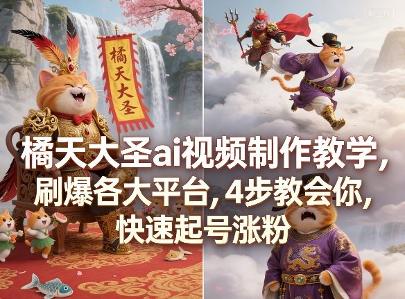 橘天大圣ai视频制作教学,刷爆各大平台,4步教会你,快速起号涨粉选优云网创选优云网创