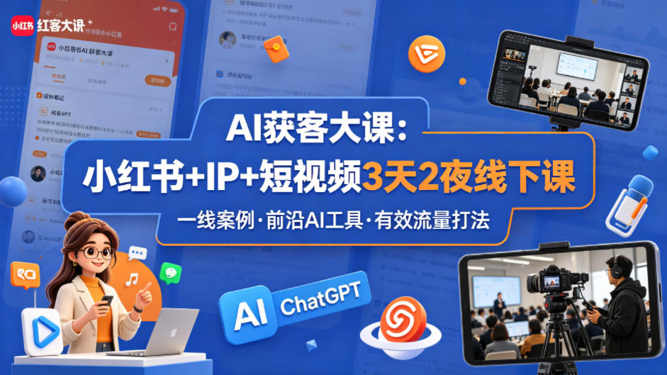 AI获客大课小红书+IP+短视频3天2夜线下课,用最真实的一线案例,最前沿的AI工具,最有效的流量打法选优云网创选优云网创