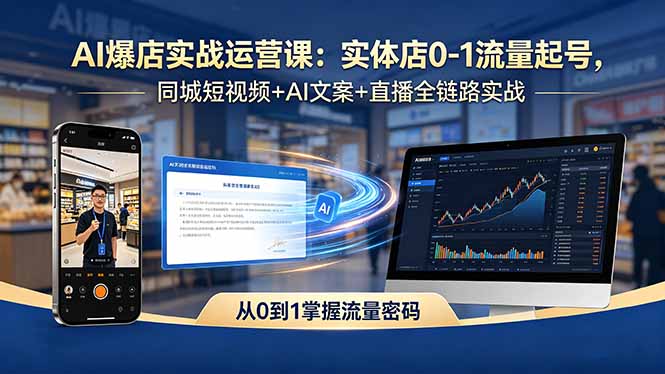 AI爆店实战运营课:实体店0-1流量起号,同城短视频+AI文案+直播全链路实战选优云网创选优云网创