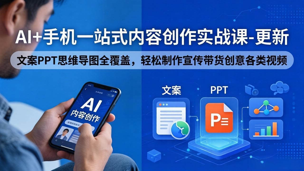 AI+手机一站式内容创作实战课-更新,文案PPT思维导图全覆盖,轻松制作宣传带货创意各类视频选优云网创选优云网创