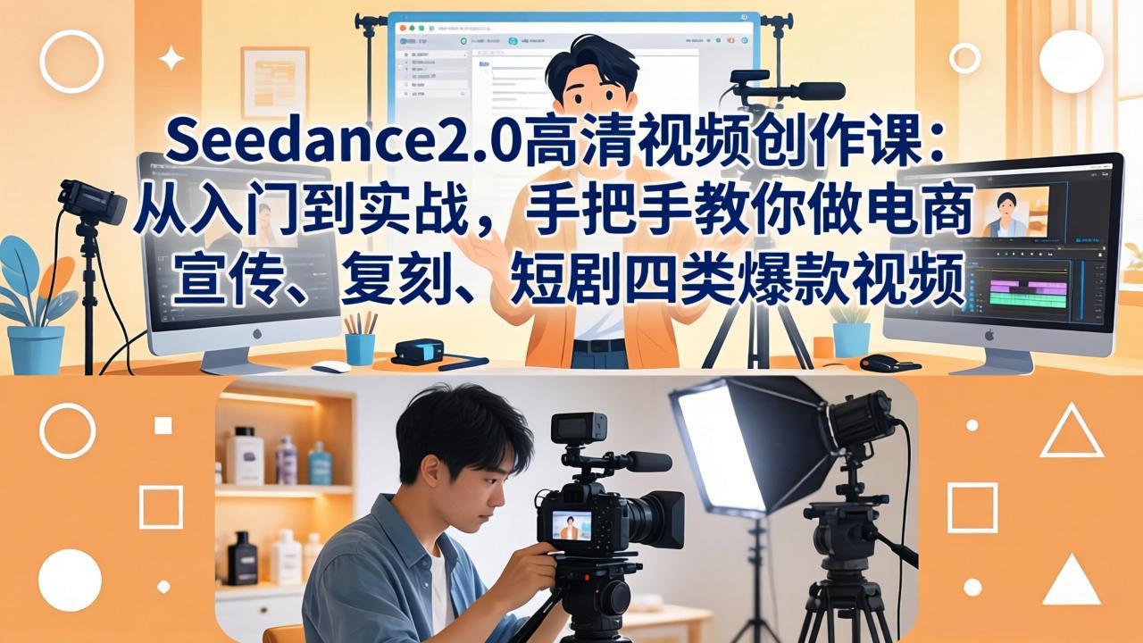 Seedance2.0高清视频创作课:从入门到实战,手把手教你做电商、宣传、复刻、短剧四类爆款视频选优云网创选优云网创