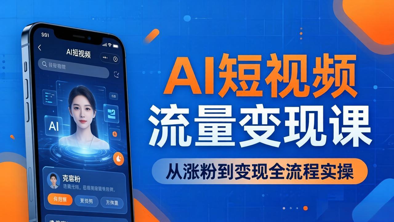 AI短视频流量变现课:一部手机玩转数字人克隆+爆款制作,从涨粉到变现全流程实操选优云网创选优云网创
