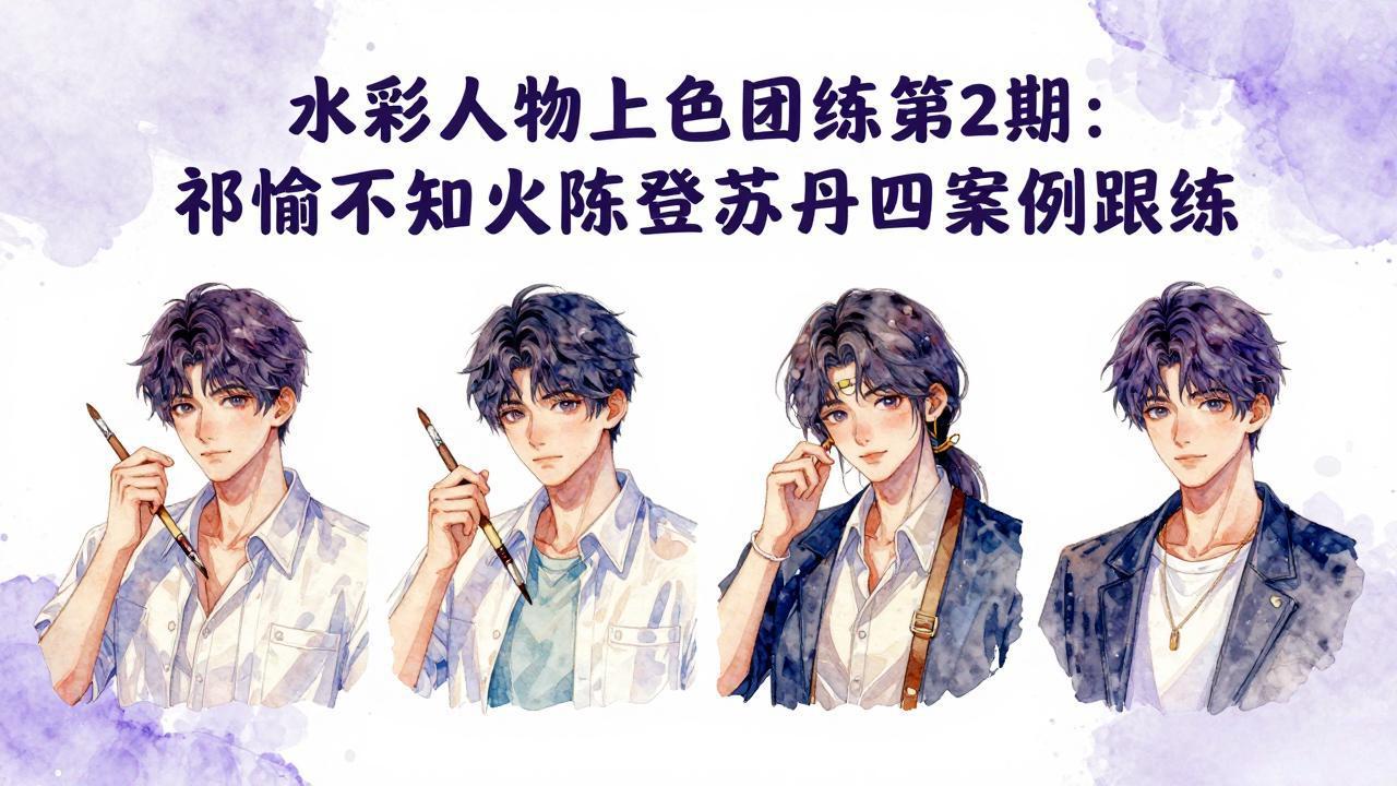 水彩人物上色团练第2期:祁煜不知火陈登苏丹四案例跟练,手把手提升绘画能力选优云网创选优云网创