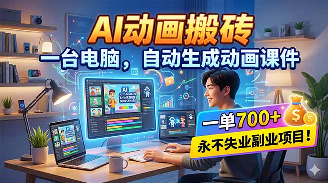 AI动画搬砖,一台电脑,自动生成动画课件,一单800+ 永不失业副业项目!选优云网创选优云网创