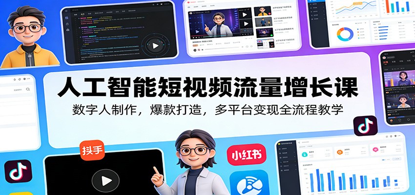 人工智能短视频流量增长课:数字人制作,爆款打造,多平台变现全流程教学选优云网创选优云网创