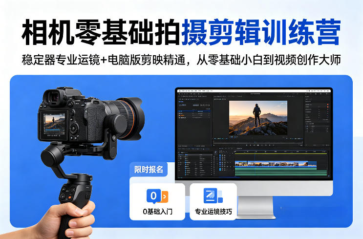 相机零基础拍摄剪辑训练营:稳定器专业运镜+电脑版剪映精通,从零基础小白到视频创作大师选优云网创选优云网创