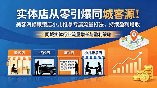 实体店从零引爆同城客源！美容汽修眼镜店小儿推拿专属流量打法，持续盈利增收选优云网创选优云网创