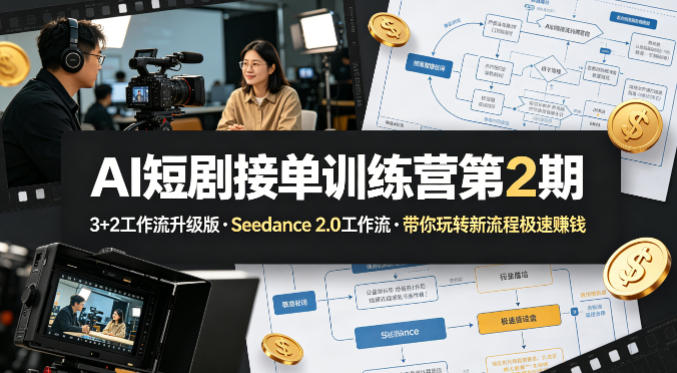 AI短剧接单训练营第2期,3+2工作流升级版,Seedance 2.0工作流,带你玩转新流程极速賺钱选优云网创选优云网创
