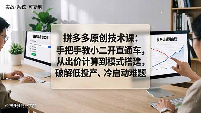 拼多多原创技术课:手把手教小二开直通车,从出价计算到模式搭建,破解低投产、冷启动难题选优云网创选优云网创