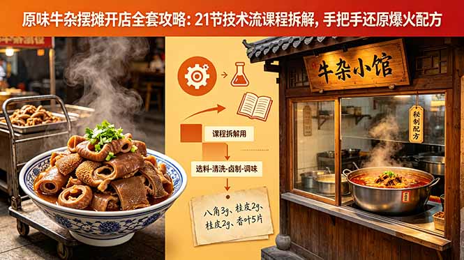 原味牛杂摆摊开店全套攻略：21节技术流课程拆解，手把手还原爆火配方选优云网创选优云网创