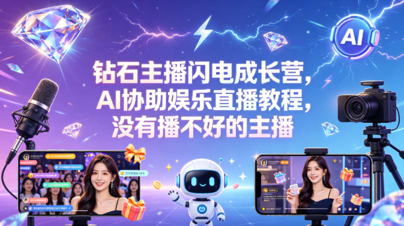 钻石主播闪电成长营,Al协助娱乐直播教程,没有播不好的主播选优云网创选优云网创