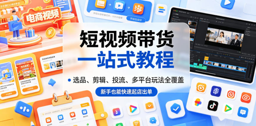 短视频带货一站式教程，选品、剪辑、投流、多平台玩法全覆盖，新手也能快速起店出单选优云网创选优云网创
