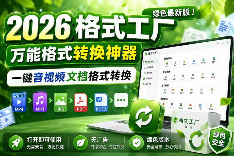 2026格式工厂绿色最新版！万能格式转换神器，一键音视频文档格式转换，打开即可使用，无广告绿色版本选优云网创选优云网创