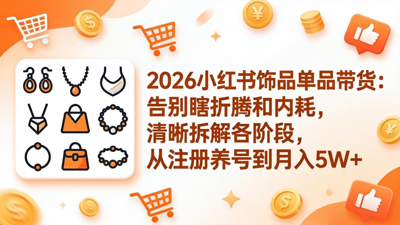 2026小红书饰品单品带货:告别瞎折腾和内耗,清晰拆解各阶段,从注册养号到月入5W+选优云网创选优云网创
