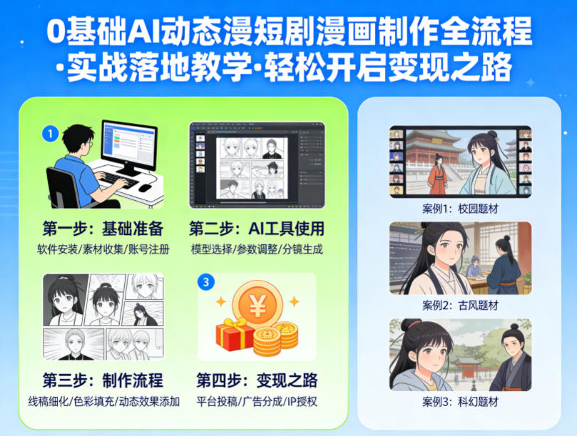 0基础AI动态漫短剧漫画制作全流程,实战落地教学,轻松开启变现之路选优云网创选优云网创