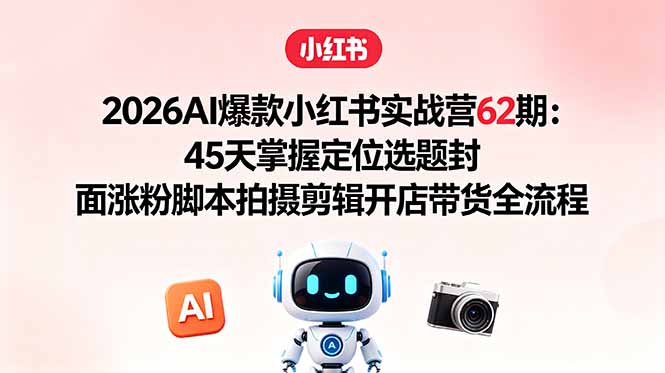 2026AI爆款小红书实战营62期:45天掌握定位选题封面涨粉脚本拍摄剪辑开店带货全流程选优云网创选优云网创