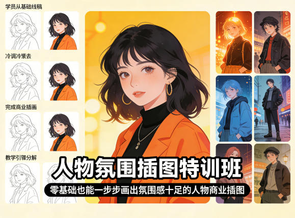 人物氛围插图特训班,零基础也能一步步画出氛围感十足的人物商业插图选优云网创选优云网创