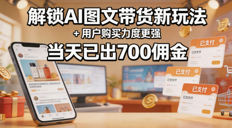 解锁ai图文带货新玩法+用户购买力度更强，当天已出700佣金，详细拆解选优云网创选优云网创