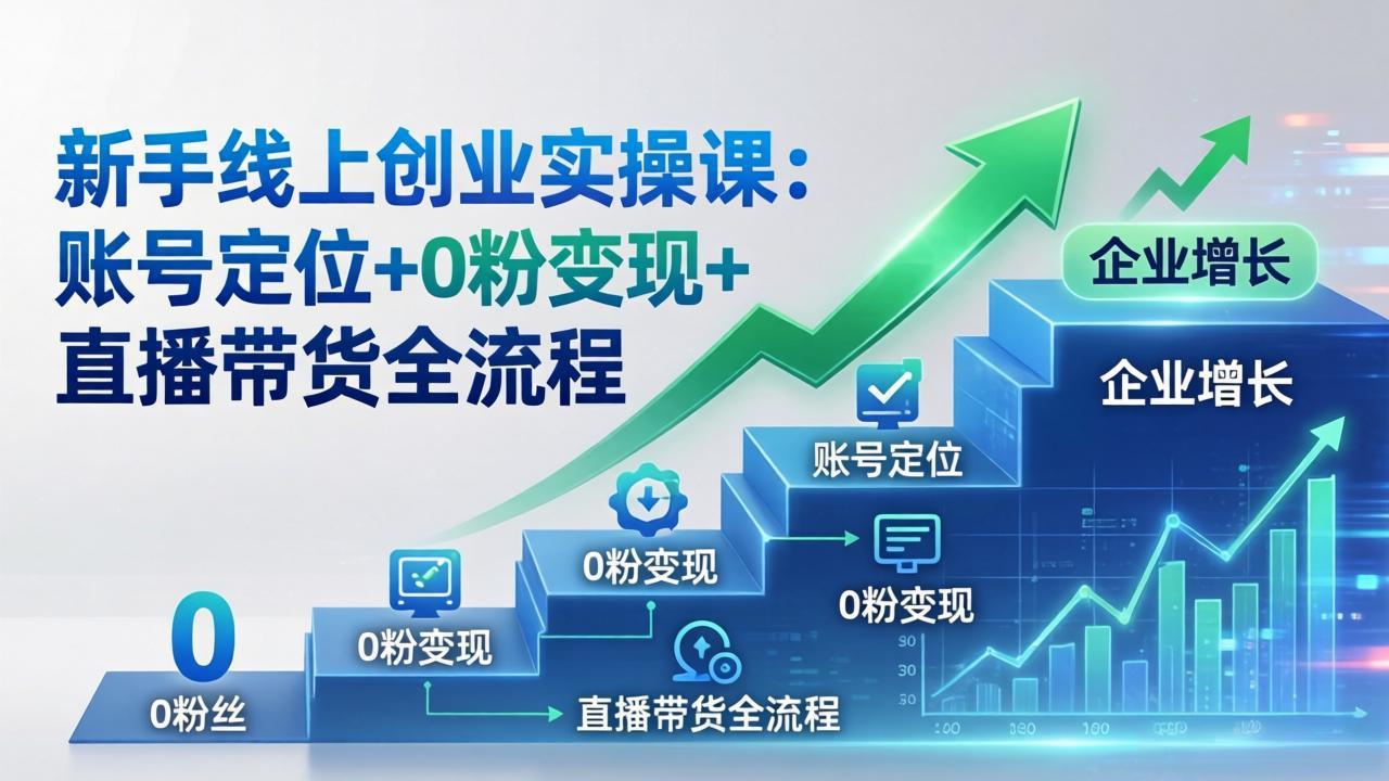 新手线上创业实操课:账号定位+0粉变现+直播带货全流程,企业用户增长一步到位选优云网创选优云网创