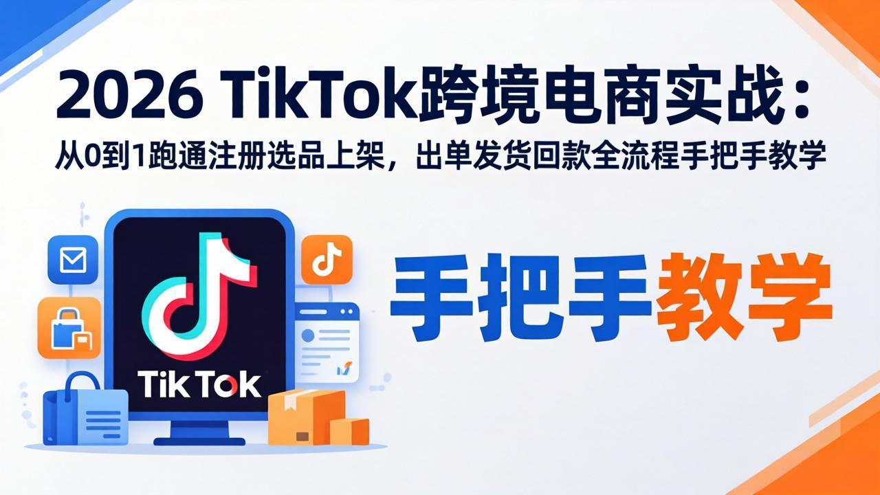 2026TikTok跨境电商实战:从0到1跑通注册选品上架,出单发货回款全流程手把手教学选优云网创选优云网创